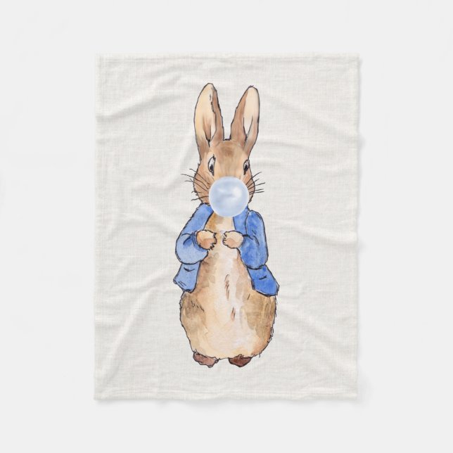 Peter der Rabbit bläst blauer Kaugummi Fleecedecke (Vorderseite)