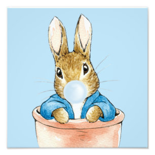 Peter der Rabbit bläst ein blaues Blasen-Kaugummi Fotodruck