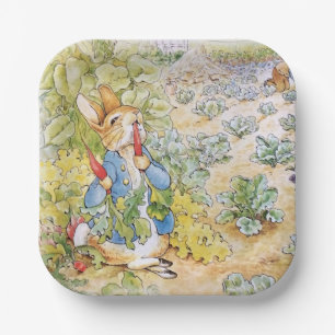 Peter der Rabbit frisst Karotte Pappteller