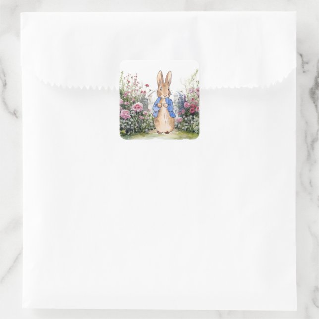 Peter der Rabbit in seinem Garten Nr. 2 Quadratischer Aufkleber (Tasche)