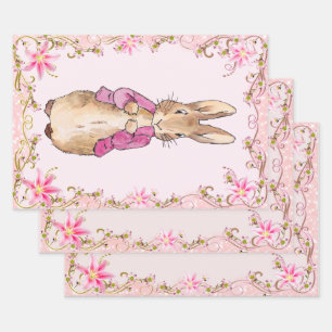 Peter der Rabbit Pink Jacke Blumenrahmen Geschenkpapier Set