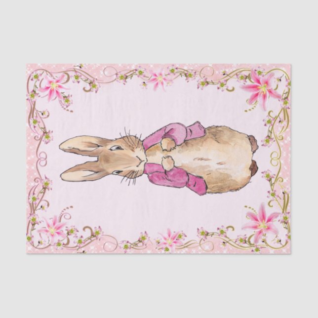 Peter der Rabbit Pink Jacke Blumenrahmen Seidenpapier (Vorderseite)