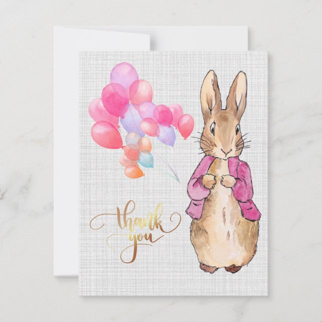 Peter der Rabbit Pink Jacket Gray Linen Dankeskarte (Vorderseite)