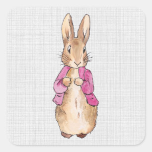 Peter der Rabbit Pink Jacket Gray Linen Quadratischer Aufkleber