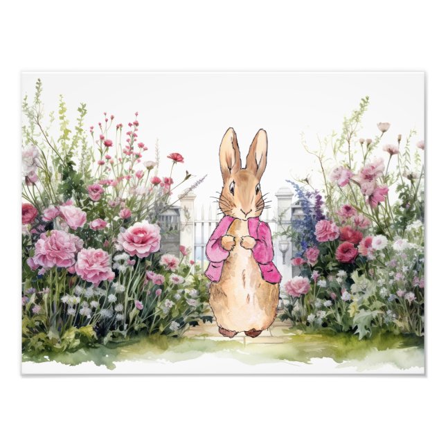 Peter der Rabbit Pink Jacket in seinem Garten Fotodruck (Vorne)
