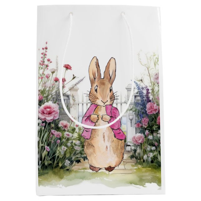 Peter der Rabbit Pink Jacket in seinem Garten Mittlere Geschenktüte (Vorderseite)