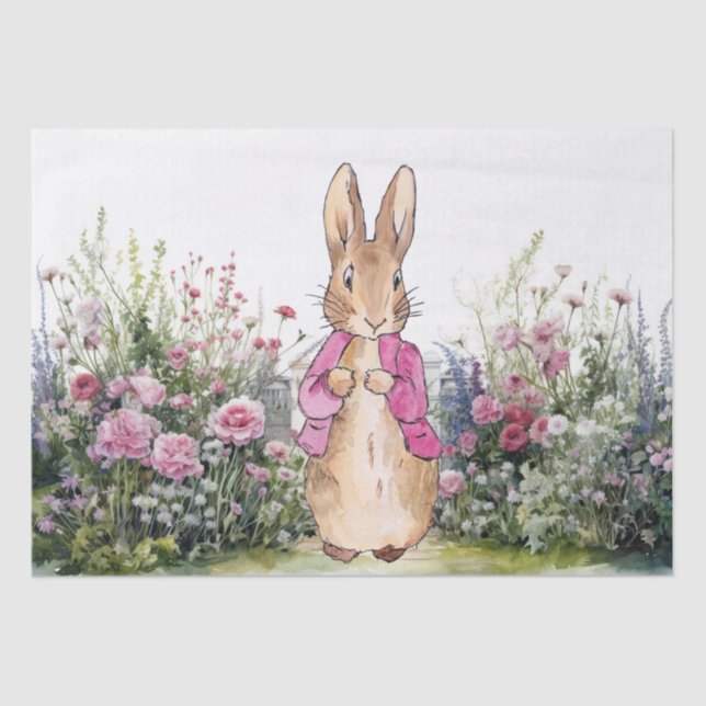 Peter der Rabbit Pink Jacket in seinem Garten Seidenpapier (Vorderseite)