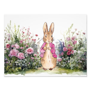 Peter der Rabbit rosa Kaugummi in seinem Garten Fotodruck