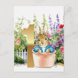 Peter der Rabbit zum ersten Geburtstag in einem To Postkarte