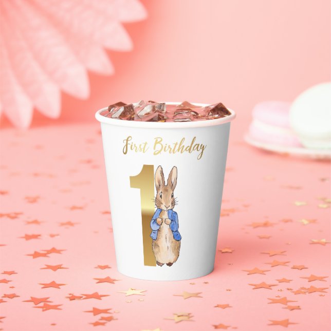 Peter der Rabbit zum ersten Geburtstag Pappbecher (Insitu)