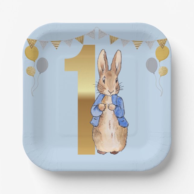 Peter der Rabbit zum ersten Geburtstag Pappteller (Vorderseite)