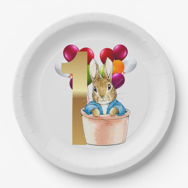 Peter der Rabbit zum ersten Geburtstag Pappteller (Vorderseite)