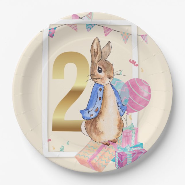 Peter der Rabbit zum zweiten Geburtstag Pappteller (Vorderseite)