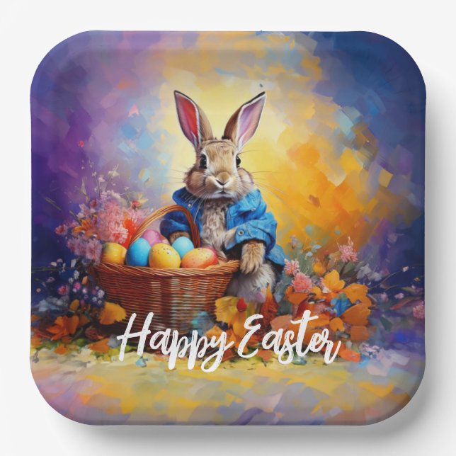 Peter Easter Bunny mit Ostereier Happy Osterfeier Pappteller (Vorderseite)