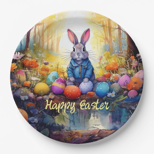 Peter Easter Bunny mit Ostereiern Pappteller (Vorderseite)