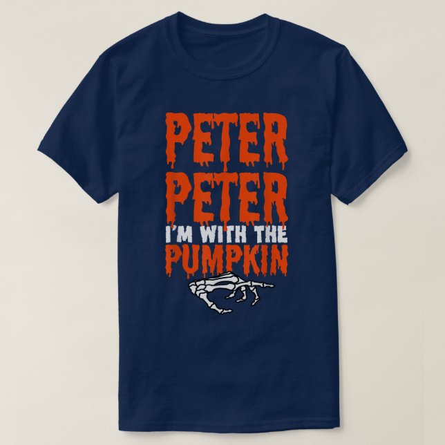 Peter I. ist mit dem Pumpkin Halloween Kostümcoupl T-Shirt (Design vorne)