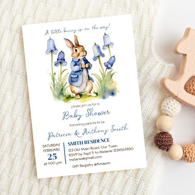 Peter Kaninchen Babydusche Einladung (Peter rabbit baby boy baby shower editable template invitation digital download cute bunny bluebells)