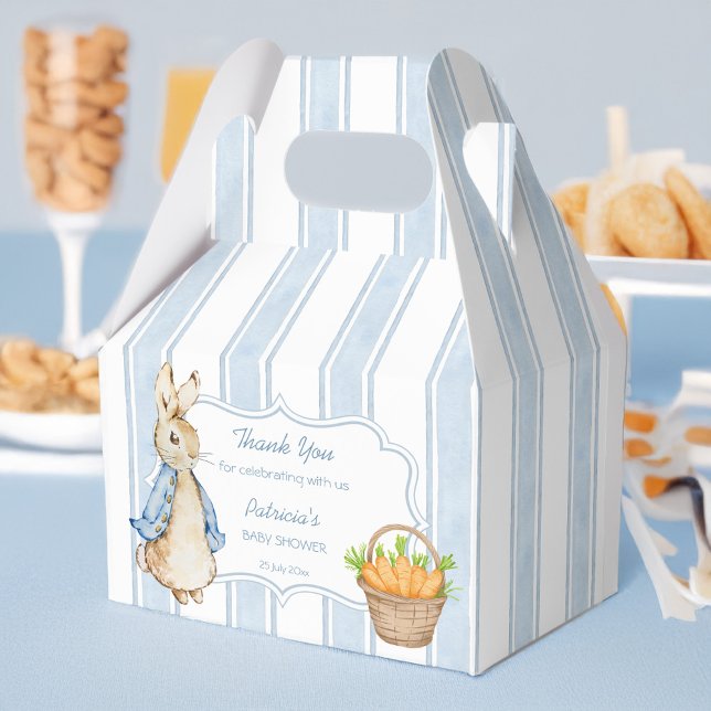 Peter Kaninchen Duschblau Streifen Babydusche bevo Geschenkschachtel (Peter rabbit retro dusty blue stripes boy baby shower favors personalized favor boxes)