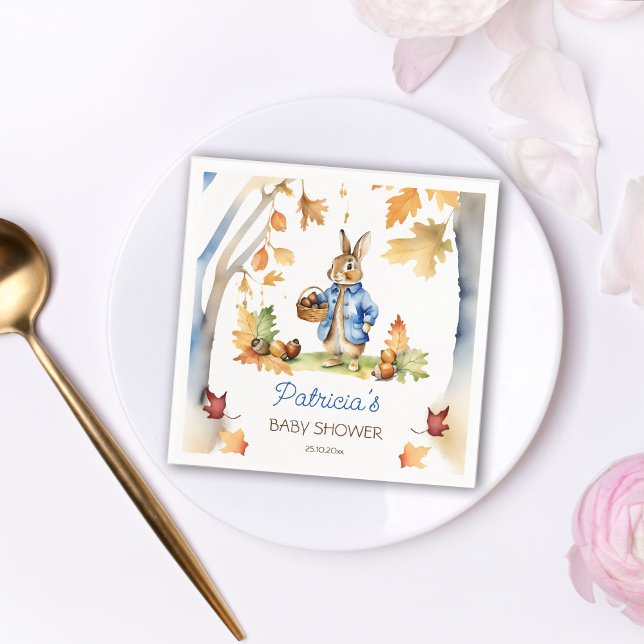 Peter Kaninchen Herbst Baby Duschgeschirr Serviette (Peter rabbit baby shower tableware personalized party plates cute bunny acorn basket oak trees fall)