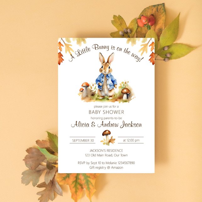 Peter Kaninchen Herbst Thema Babydusche Vorlage (Peter rabbit fall themed garden baby shower template invitation digital download cute bunny jacket)