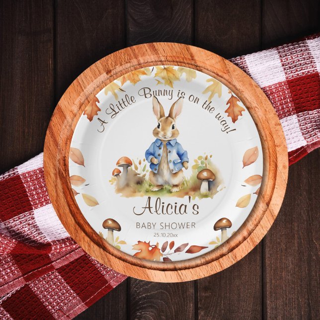 Peter Kaninchen zum Thema Babydusche Pappteller (Peter rabbit baby shower tableware personalized plates fall themed cute bunny mushroom modern)