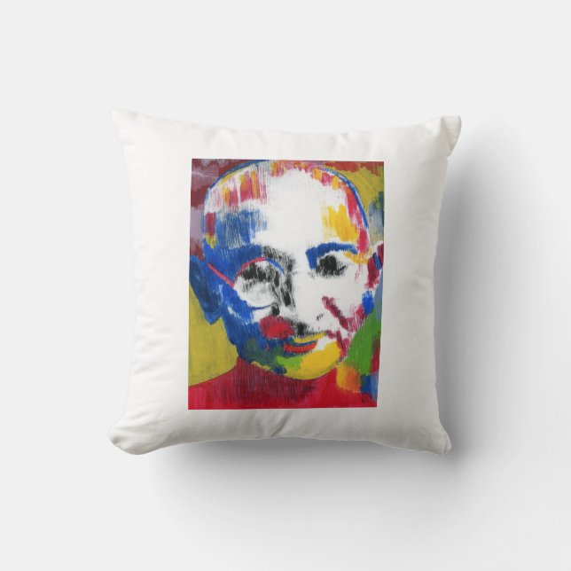 Peter Max farbenfroh Wasserfarbe Mahatma Gandhi Kissen (Vorderseite)