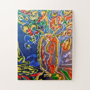 Peter Max farbenfrohe Aquarellvase mit Blume Puzzle