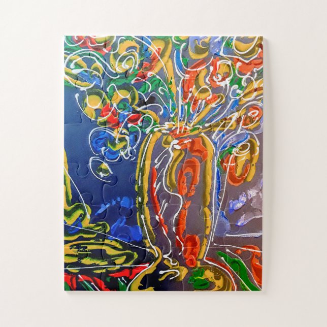 Peter Max farbenfrohe Aquarellvase mit Blume Puzzle (Vertikal)