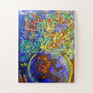 Peter Max farbenfrohe Aquarellvase mit Blume Puzzle