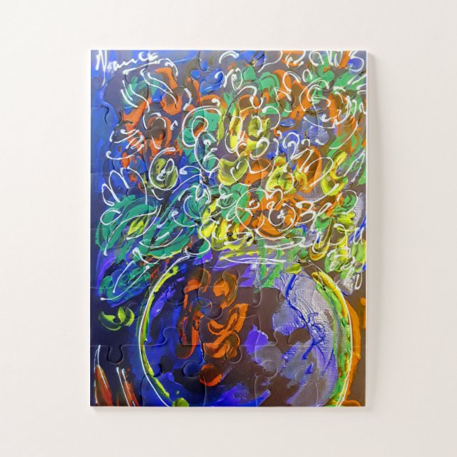 Peter Max farbenfrohe Aquarellvase mit Blume Puzzle (Vertikal)