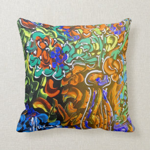 Peter Max farbenfrohe Aquarellvase und Blume Kissen