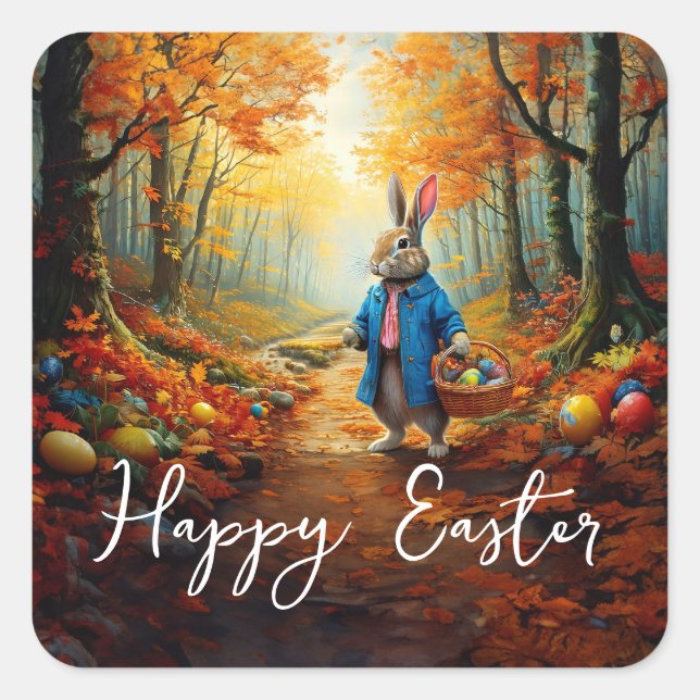 Peter Oaster Bunny mit Ostereier-Körbchen Quadratischer Aufkleber (Vorderseite)
