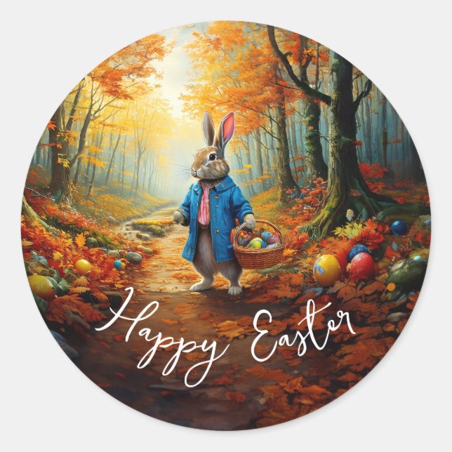 Peter Oaster Bunny mit Ostereier-Körbchen Runder Aufkleber (Vorderseite)