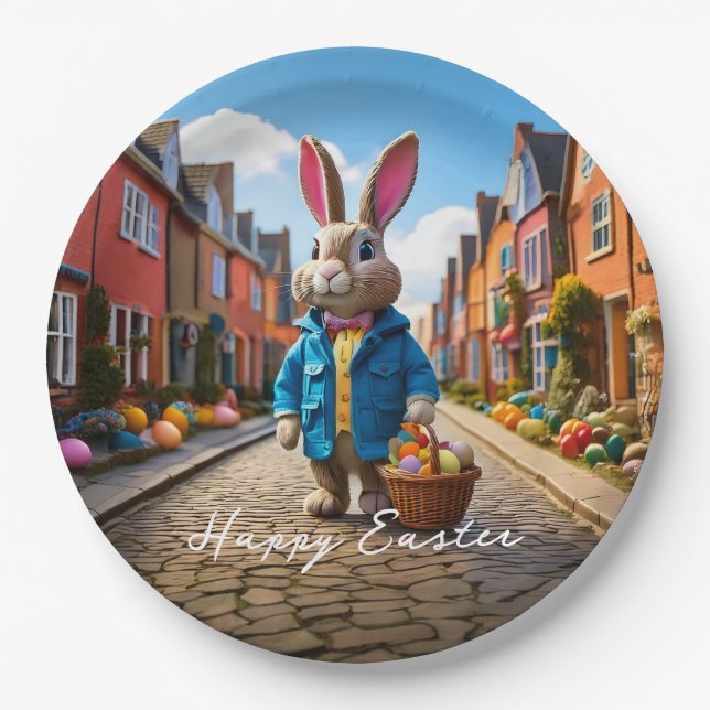 Peter Oaster Bunny Osteregg Korb Happy Oster Pappteller (Vorderseite)