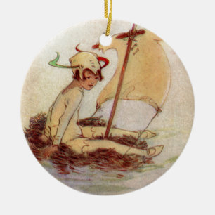 Peter Pan auf Nestfloß Keramikornament