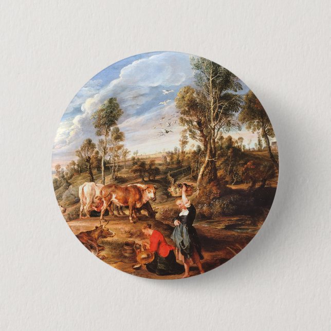 Peter Paul Rubens Milkmaids mit Rindern in einem L Button (Vorderseite)