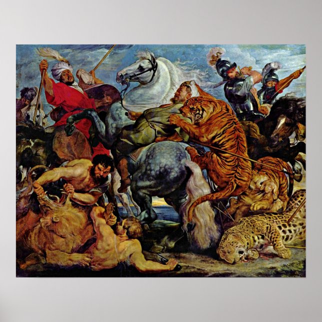 Peter Paul Rubens - Tiger- und Löwenjagd Poster (Vorne)