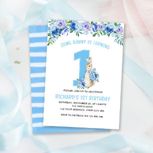 Peter Rabbit 1. Birthday Blue Floral Einladung