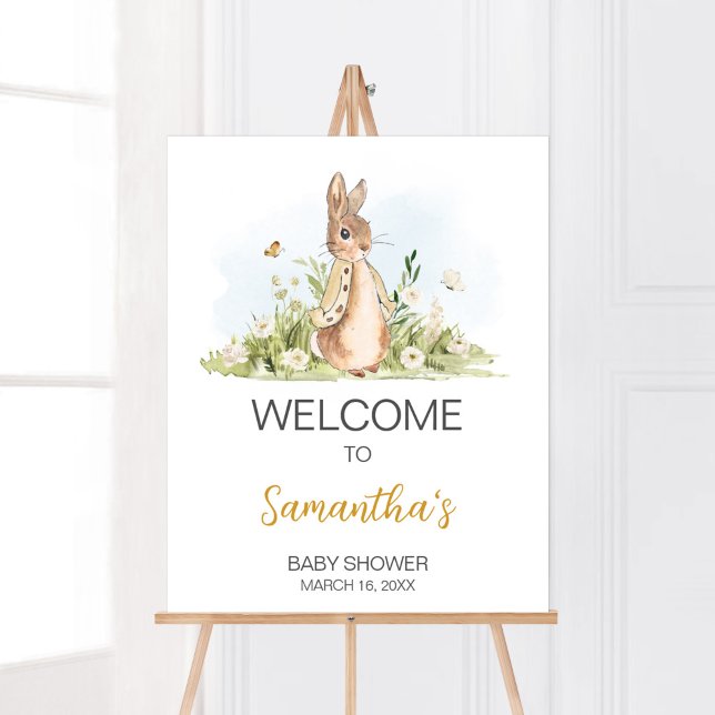 Peter Rabbit Baby Dusche Willkommen Poster (Rabbit Gender Neutral Baby Shower Welcome Sign)