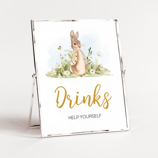Peter Rabbit Baby Duwer Drinks Poster (Rabbit Gender Neutral Baby Shower Drinks Sign)