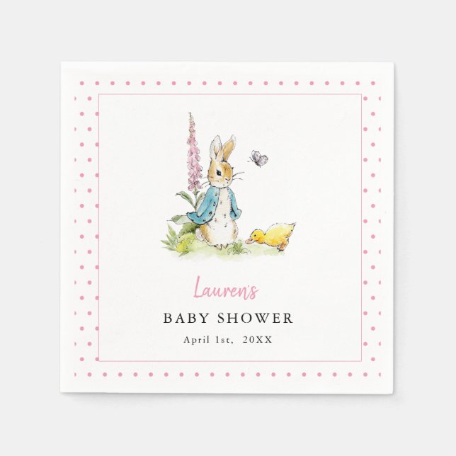 Peter Rabbit Baby Girl Dusche Rosa & weiße Serviet Serviette (Vorderseite)