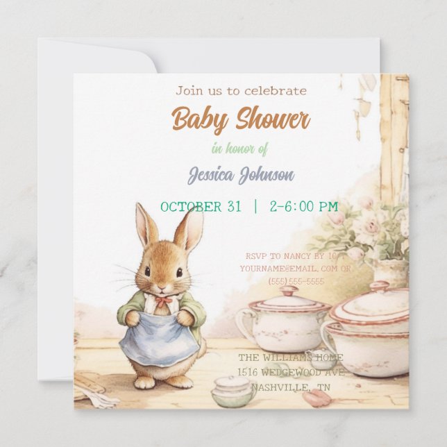 Peter Rabbit Baby Shower Einladung (Vorderseite)