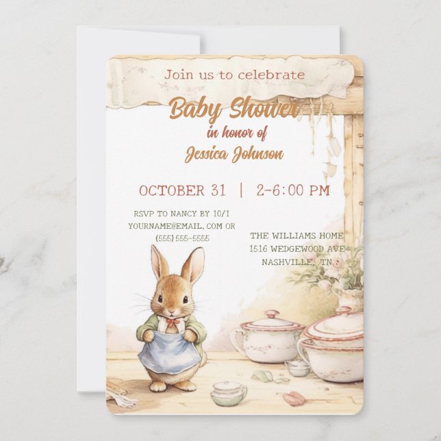 Peter Rabbit Baby Shower Einladung (Vorderseite)