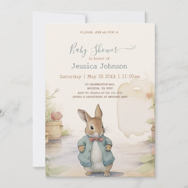 Peter Rabbit Baby Shower Einladung (Vorderseite)