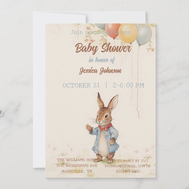 Peter Rabbit Baby Shower Einladung (Vorderseite)