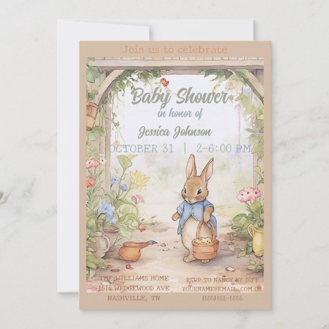Peter Rabbit Baby Shower Einladung (Vorderseite)