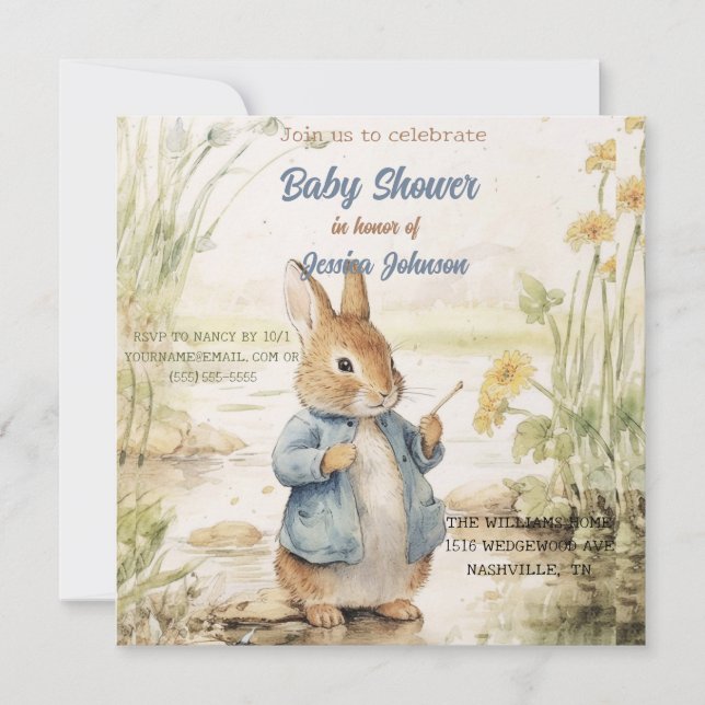 Peter Rabbit Baby Shower Einladung (Vorderseite)