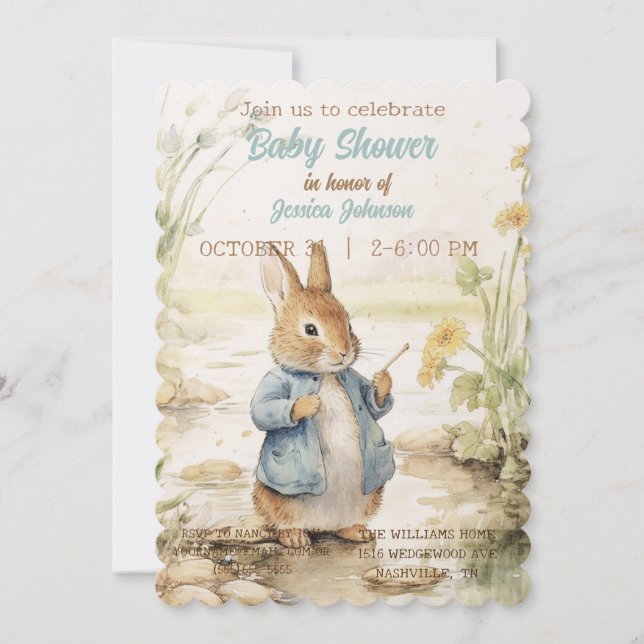Peter Rabbit Baby Shower Einladung (Vorderseite)