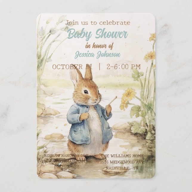 Peter Rabbit Baby Shower Einladung (Vorderseite)