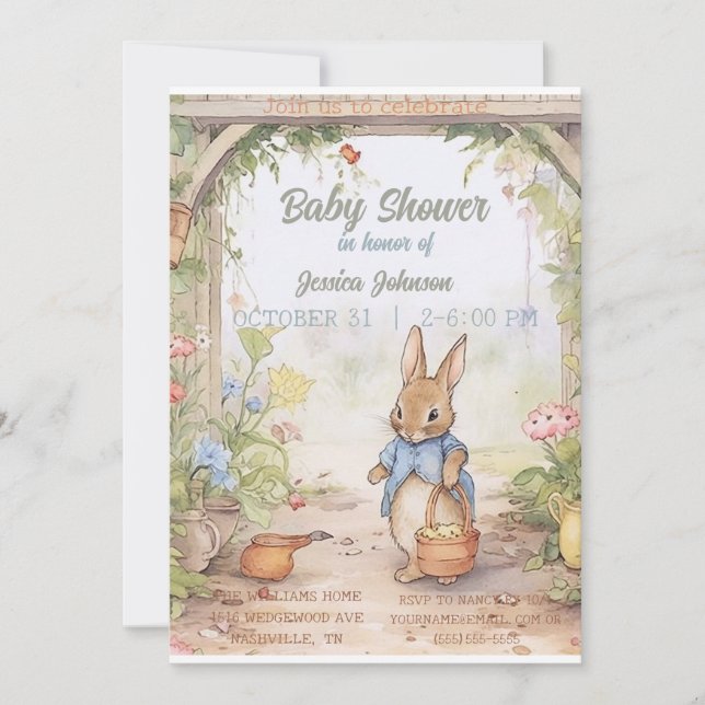 Peter Rabbit Baby Shower Einladung (Vorderseite)